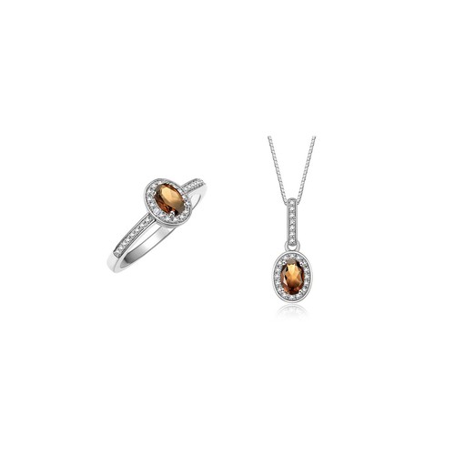 RYLOS 14K White Gold Halo Necklace & Matching Ring Set with Gemstones & Diamonds - Picture 25 of 29