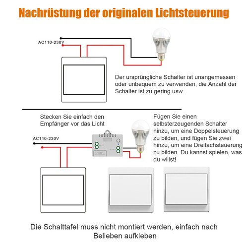 FUNK WANDSCHALTER EINBAU-SCHALTER WECHSELSCHALTER WAND-SENDER KABELLOS UNTERPUTZ - Bild 9 von 16