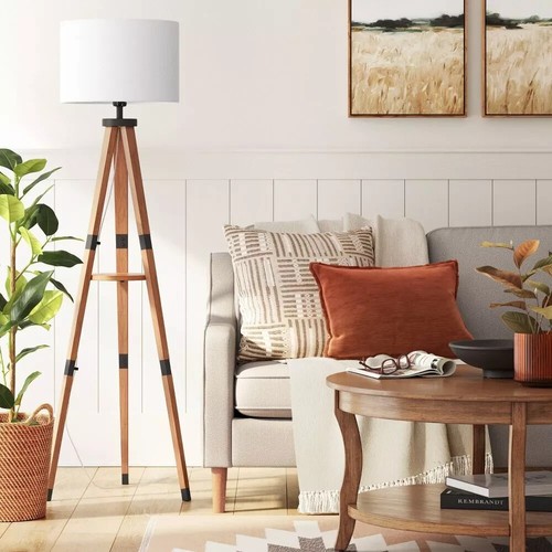 Wood Tripod Floor Lamp with Shelf Brown (Includes LED Light Bulb) - - Picture 3 of 4