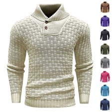 Men's Slim Turtleneck Sweater With Button Design Fashion Casual Solid Color Pull