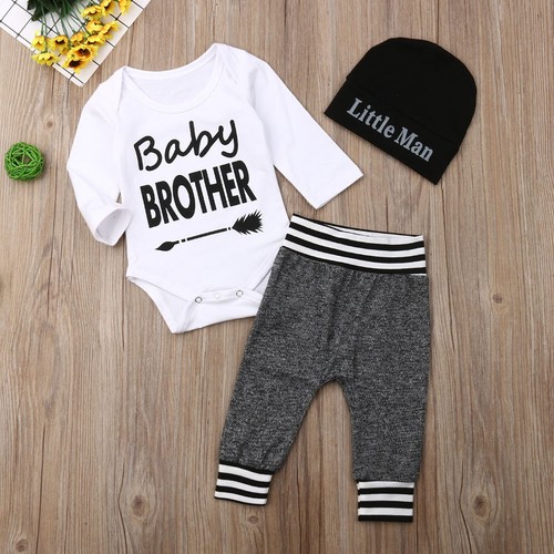 Newborn Baby Boys Romper Tops Trouser Hat Outfits Long Sleeve Pants Clothes Set - Picture 3 of 11