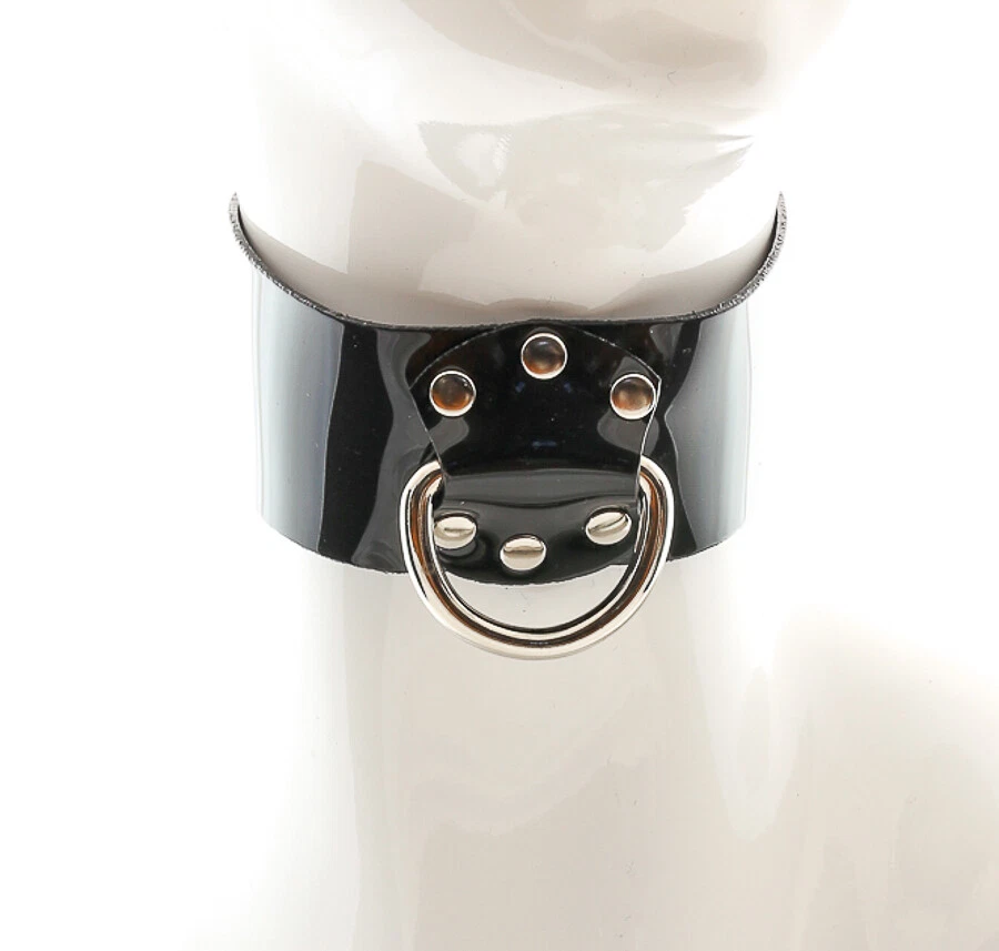 Cuello ancho de bondage con cierre de correa anillo en D PVC restricciones EE. UU. Hecho a mano Foto 3 de 3