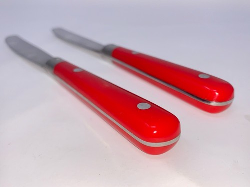 Set 2 ROTE Messer Wesley Carnival Edelstahl Besteck MCM Vintage Nieten Midcentury - Bild 4 von 7
