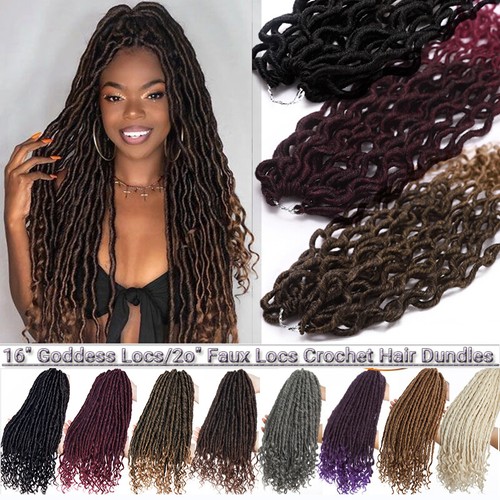 Curly Dreads Goddess Faux Locs Twist Crochet Braids Hair Extensions Ombre Brown - Picture 2 of 32