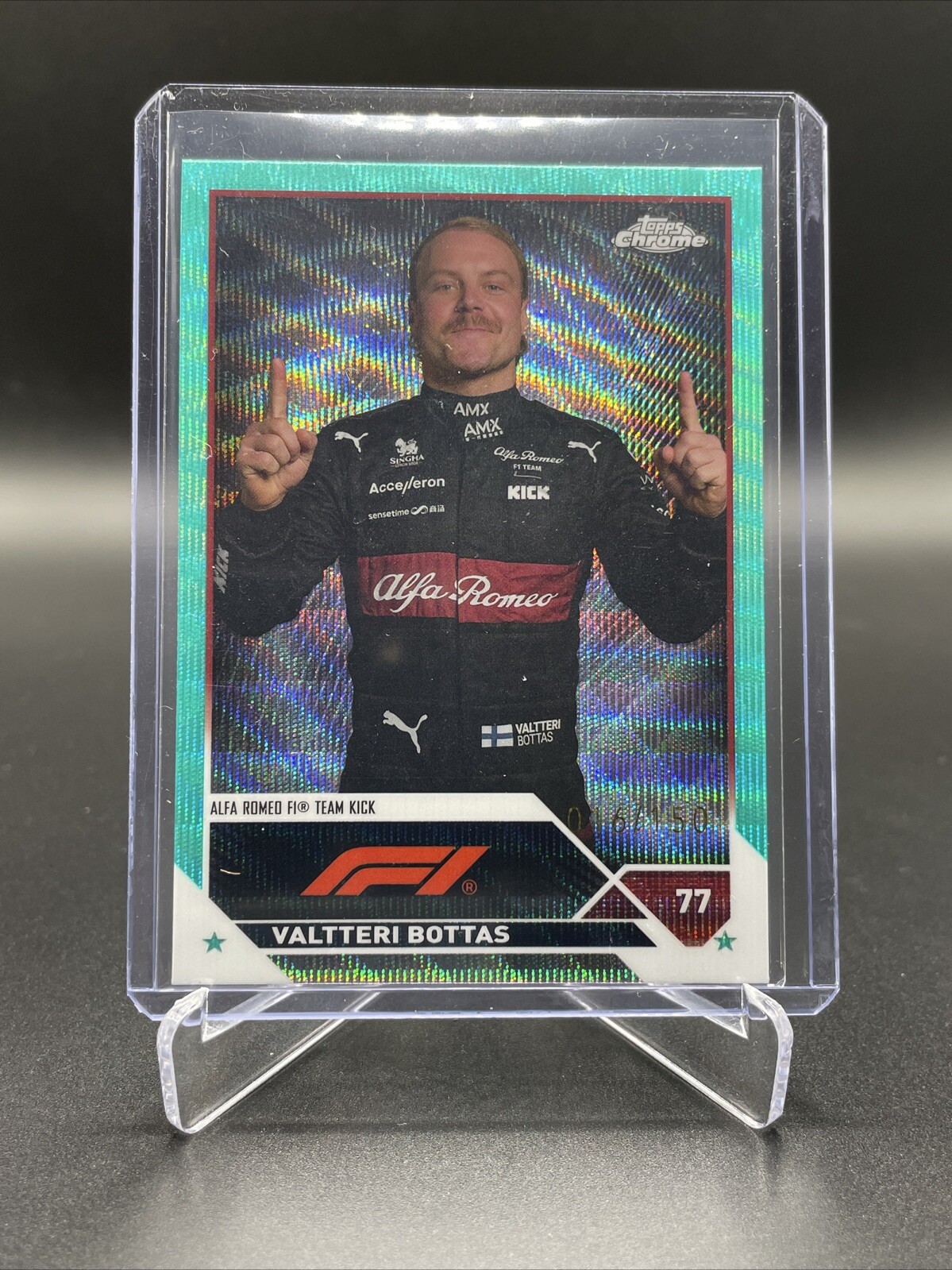 2023 Topps Chrome Formula 1 F1 Valtteri Bottas Portrait Aqua Wave 016/150 #36
