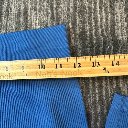 Yoga Leggings Womens M Crop Ribbed Seamless Mid Rise Waist Athletic Blue Gym - Picture 3 of 8
