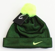 Nike Black  Volt Cuff Beanie Skull Cap with Pom Pom Youth Boy's 8-20 NWT