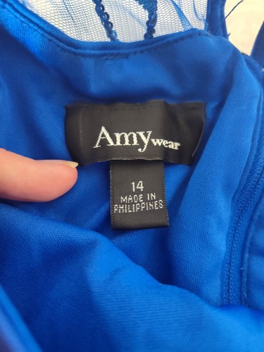 Amy Wear Mädchen blau Seguin Blätter Muster auf Top Kleid Größe 14 - Bild 4 von 10