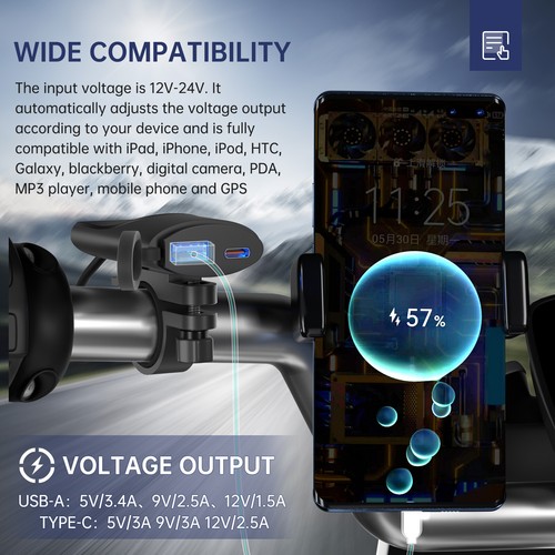 Mobile Phone Charger Handlebar Mount Fast Charging PD USB QC3.0 Motorcycle Parts - 第 7/20 張圖片