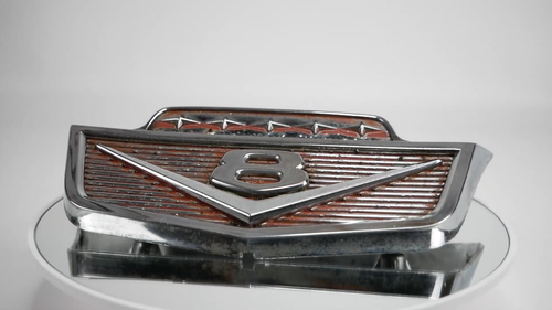 Emblème capot vintage années 60 original 1965-1966 Ford camion série F V8 chrome et rouge - Vidéo 1 sur 1