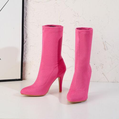 Womens Pointed Toe Party Shoes Stiletto High Heel Pull On Stretch Boots plus sz - Bild 16 von 19