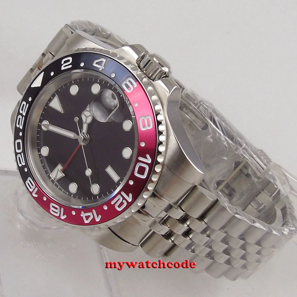 Relógio de pulso masculino automático 40mm Bliger mostrador preto estéril GMT mão vidro de safira - Imagem 2 de 4