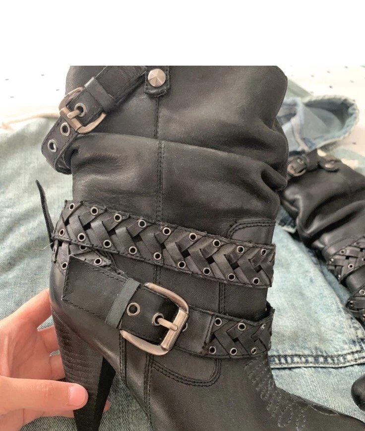 Botas de Vaquero Aldo Tacón Punta Negro Trenzas Cuero Talla 6 Mujer’s Foto 4 de 4