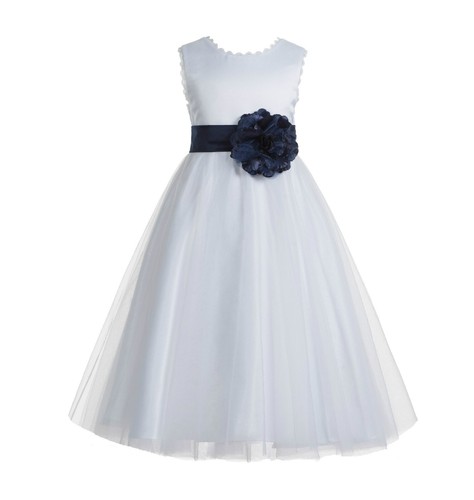 V-Back Lace Edge White Flower Girl Dress Wedding Dress Holy Communion Dresses - Picture 59 of 60