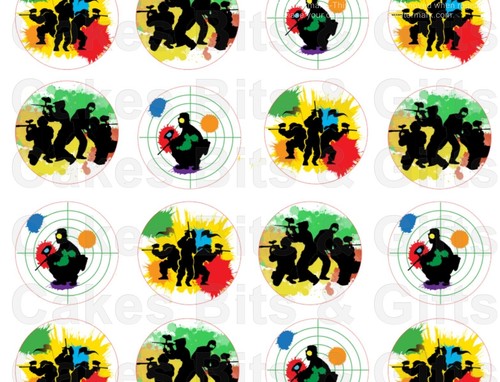 24x PAINT BALL Edible Wafer Paper Cupcake Toppers PRE-CUT Ready to Use PAINTBALL - Picture 2 of 2