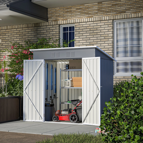 6' X 4' Outdoor Storage Shed with Metal Base, Metal Tools Storage Shed, Galvaniz - Picture 12 of 12