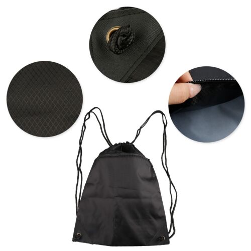Black Drawstring Gym Bag Large Sports Backpack Outside Zipper for Men & Women - Picture 3 of 5