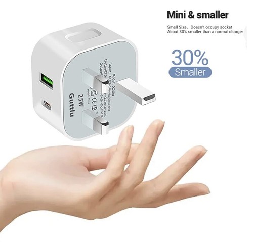 Guttlu Original Dual port, fast charger, 25W USB + USB C Charger new - 第 3/10 張圖片