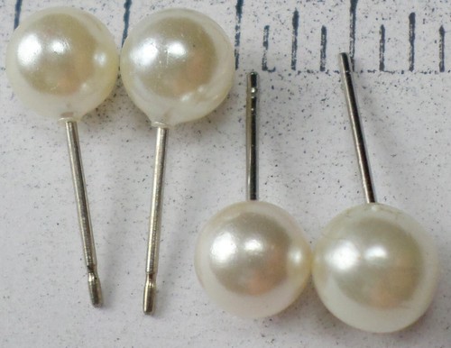 2 Pairs Vintage 925 Sterling Silver 6mm White Glass Pearl Earrings add Backs NEW - Picture 8 of 8