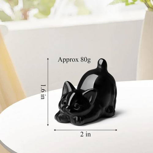 Black Cat Statues - Obsidian Crystal Carved Figurines for Office, Desk or Room D - Picture 2 of 12