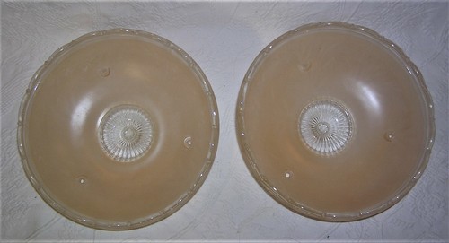Pair 2 Vintage Art Deco 10" Peachy Beige Glass Ceiling Light Shades 3 Hole - Picture 4 of 7