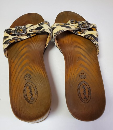 Dr Scholls Cheetah Print Faux Wood Sandals Clogs Womens Sz 10 Buckle Slides - Picture 8 of 12