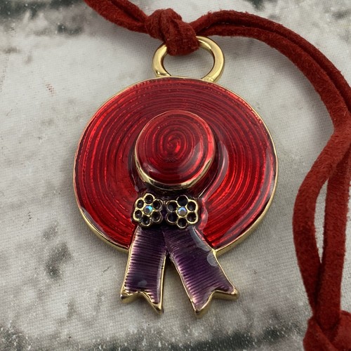 Red Hat Society Charm Purple Bow Red Ribbon Gold Toned - Picture 2 of 6