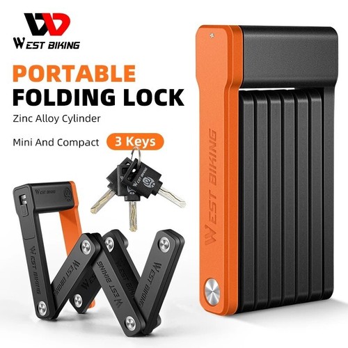 WEST BIKING Mini Bike Chain Lock Bicycle Foldable Lock Anti-theft Keys Bracket - Afbeelding 1 van 14