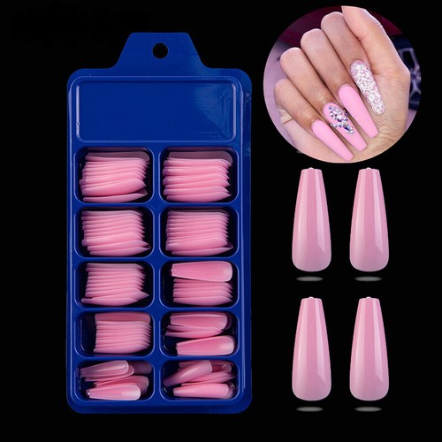 100 piezas puntas de uñas postizas cubierta completa de acrílico ataúd largo arte en uñas falsas manicura - Imagen 9 de 33