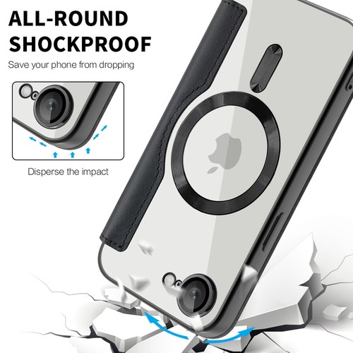 Funda de cuero magnética para iPhone 16e enchapada billetera transparente Mag cubierta segura - Imagen 7 de 31