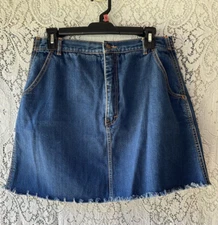 Vtg Gitano Denim Skirt Womens 16 Dark Wash Orange Stitch Classic Casual 80s Y2K