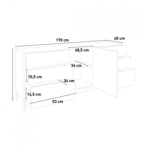 Credenza Moderna con un'Anta e Sei Cassetti METIS ed Elegante Piede in Metallo B - Foto 2 di 2