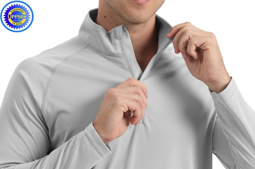 UPF50+ Men's Long Sleeve 1/4 Zip Sun Block UV T-Shirt Outdoor Fishing Sport Tops - Picture 30 of 82