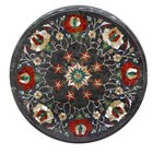 12" x 12" round Green Marble top Table Semi Precious Stones floral Work