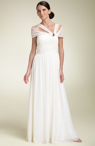 Aidan Mattox Chiffon Gown with Illusion Cover-Up Wedding Gown Sz 8 Ivory - Picture 1 of 2