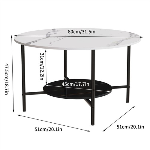 Round Coffee Table 2-Tier Storage Living Room Cocktail Table Sofa Center Table - Picture 14 of 14