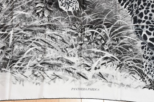 Hermes Shawl PANTHERA PARDUS 140 cm silk scarf stole panther animal white 56" - Picture 10 of 15