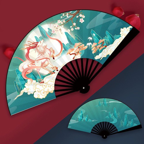Women Hand Held Silk Folding Fans Chinese Japanese Vintage Retro Style Fans Hot - Imagen 8 de 29