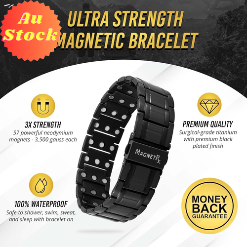 3X Strength Titanium Magnetic Bracelet for Men - Adjustable Black Clasp - Picture 3 of 12