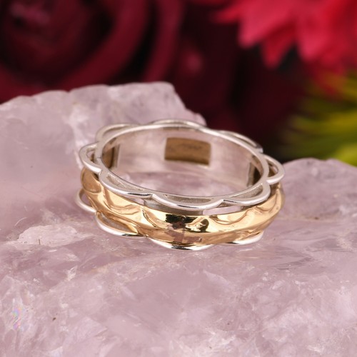 Anillo de meditación giratorio de dos tonos de plata esterlina sólida 925 hecho a mano talla - Imagen 7 de 8