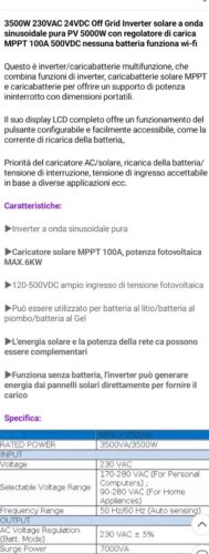 inverter ibrido 3.5kw 24v 100A MPPT Funziona anche Senza Batteria - Picture 4 of 5