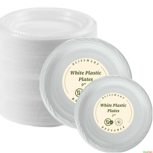 Disposable White Plastic Plates Heavy Duty Reusable 7" 9" 10" Microwave Safe - Picture 17 of 35