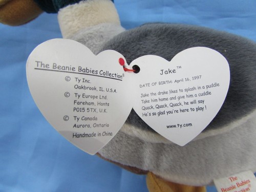 RARE RETIRED 'JAKE' TY BEANIE BABY WITH TAG ERRORS & MISSING TAX STAMP - EXC. - Picture 3 of 7
