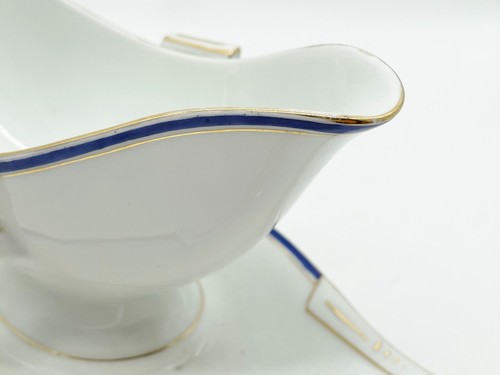 VINTAGE FIXED GRAVY BOAT DISH BOWL ART DECO BLUE AND GILT EDGE DESIGN - Picture 5 of 10