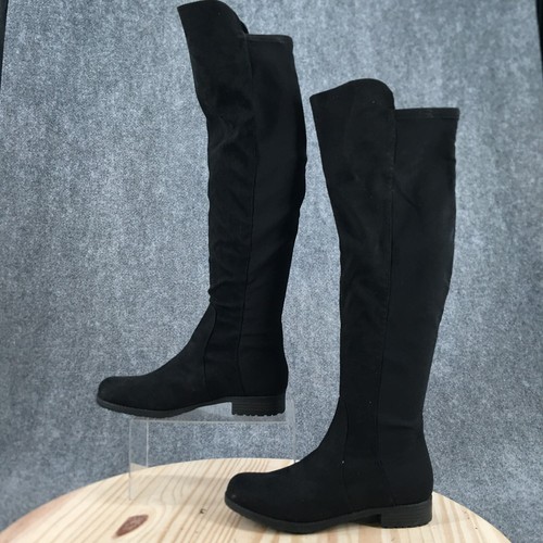 Unisa Boots Womens 8 M Gillean Tall Knee High Black Suede Cuban Heels Pull On - Picture 2 of 12
