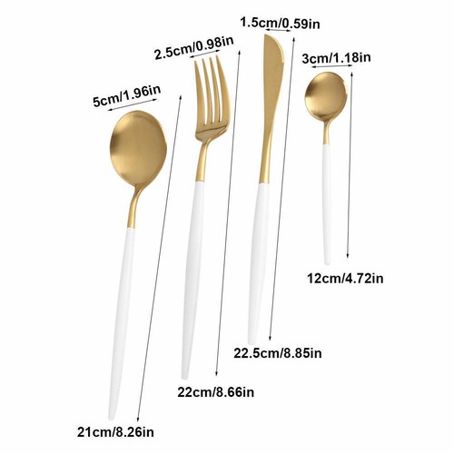 4 Pcs/Set Stainless Steel Cutlery Gold Plated Dinnerware Knife Fork Spoon Kit - Picture 9 of 16