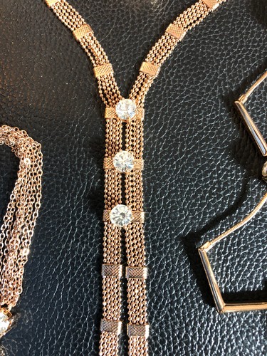 Chicos Rose Gold Statement Y Drop Tassel Lariat Necklace +Earrings Bracelet 7648 - Picture 4 of 16