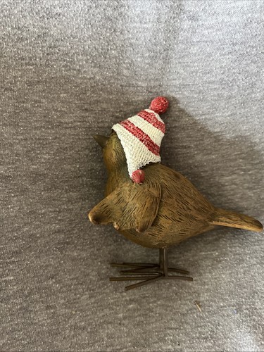 Holiday Christmas Bird Figurines w/Red Winter Hats & Wire Feet 5" - Set of 3 - Picture 3 of 6