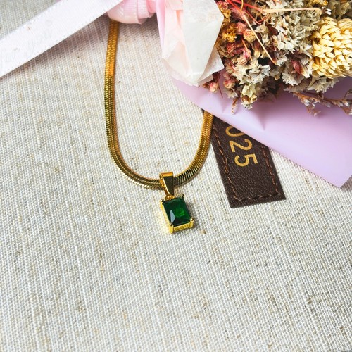 Pink Ruby CZ Snake Chain Necklace–18K Gold-Emerald Cut-Birthstone Jewelry - Picture 18 of 29