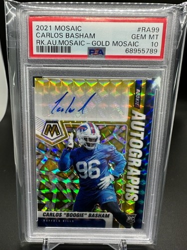 2021 Mosaic Rookie Autographs Carlos "Boogie" Basham Gold #7/10 - PSA 10 - Afbeelding 1 van 2